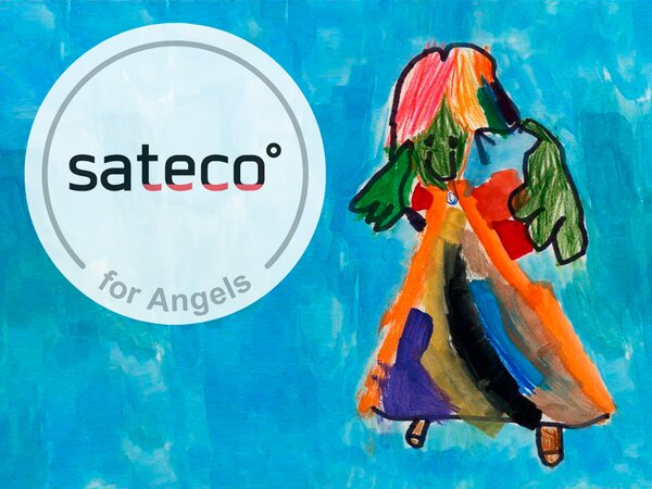 farbenfrohe Kinderzeichnung mit Sticker Sateco for Angels