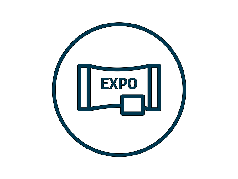 news blue icon for "Fairs & Events" on white background