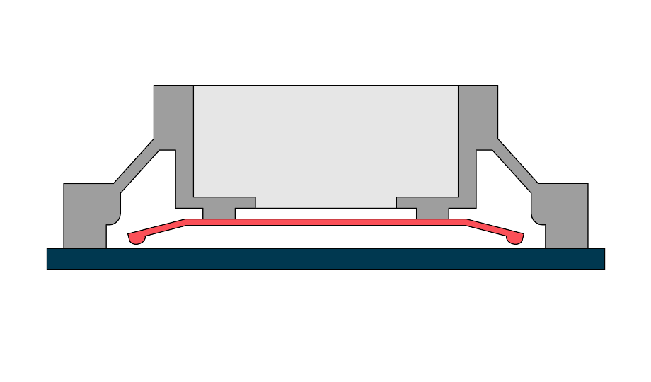 stark schematisierte Querschnittzeichnung der erweiterten Schnappscheibenschaltmatte STC-MD-TR