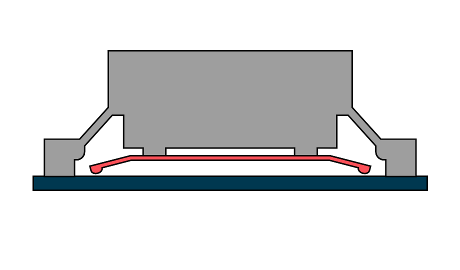 highly schematized cross-section drawing of silicone keypad HA-MD-R