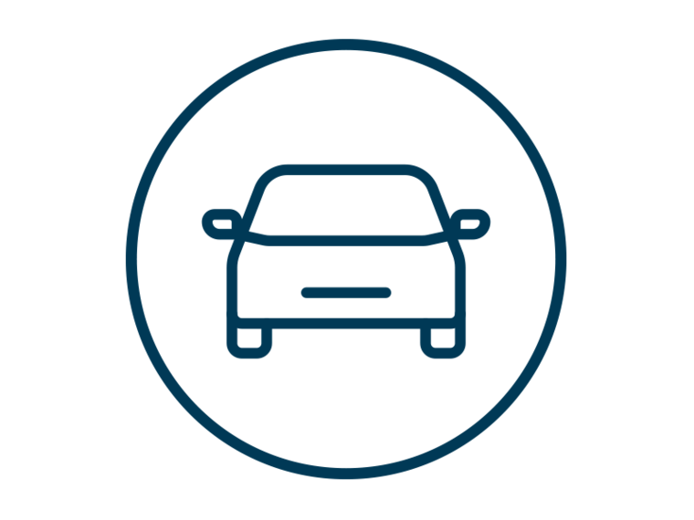 Grafik mit blauem Icon Automobil auf hellgrauem Hintergrund